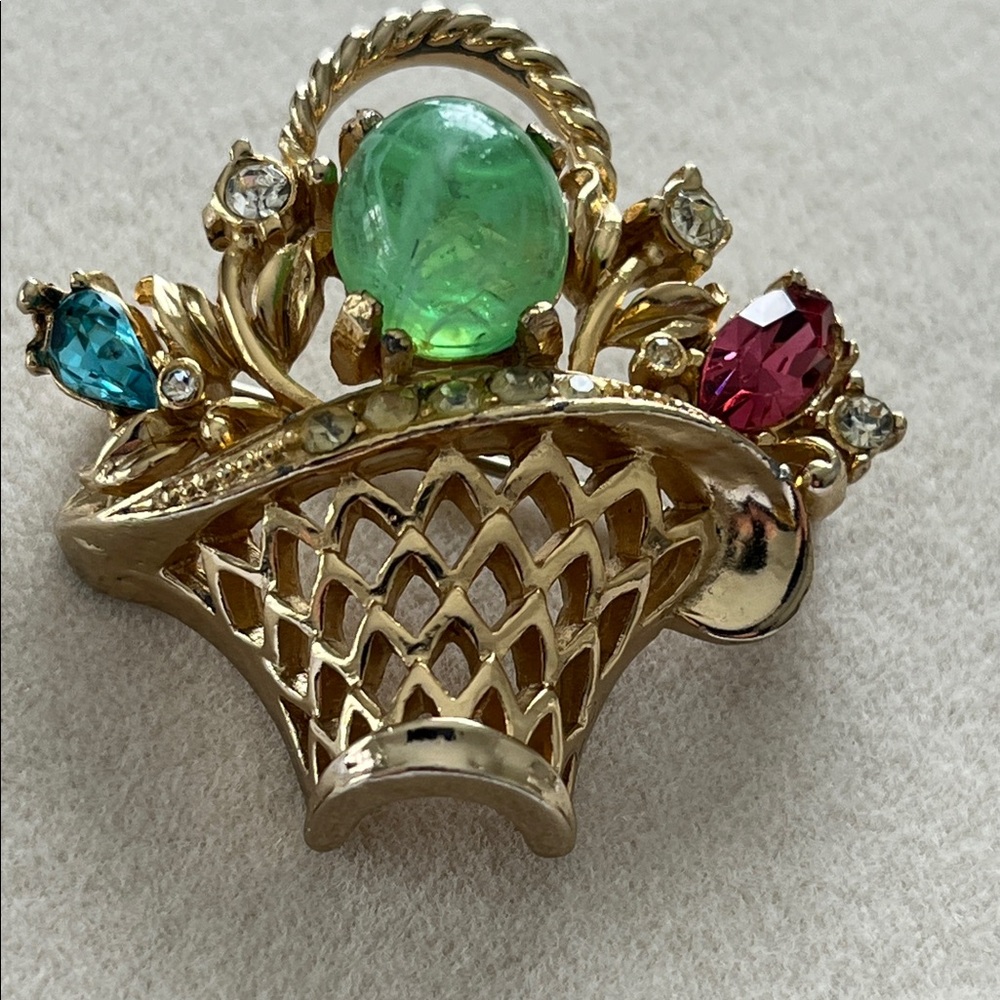 Gold Brooch with Green, Red, and Blue Accents
